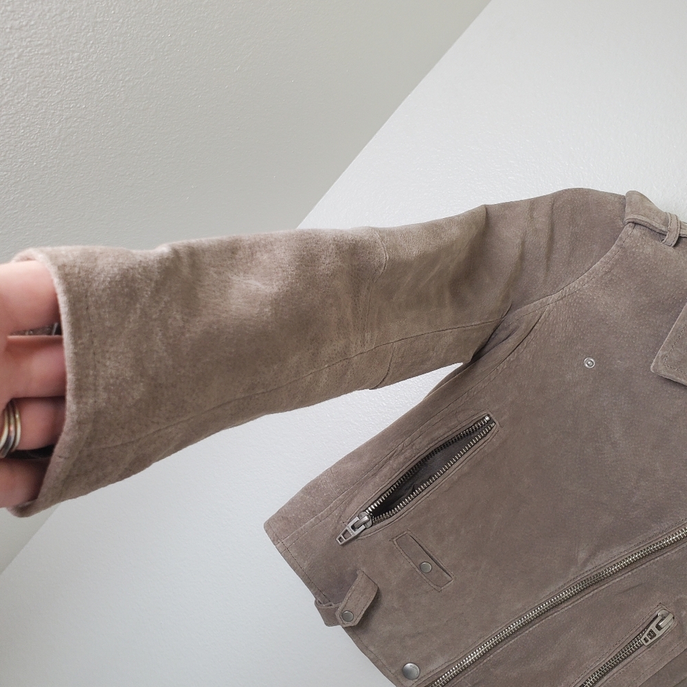Blank NYC Genuine Leather Moto Jacket XS Tan Brown Suede Asymmetrical Zip Crop - Picture 7 of 14